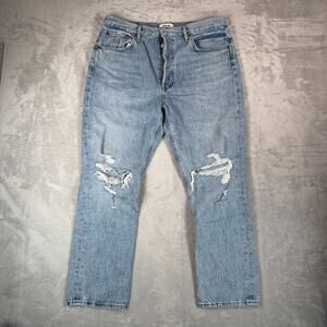 Agolde Jeans Riley Crop Womens Size 31 High Rise Straight Distressed Denim